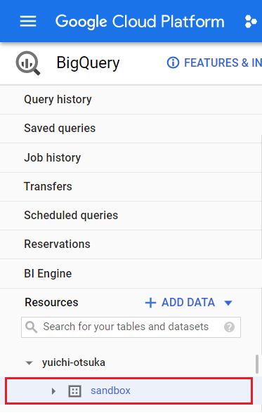 BigQuery Selecting a Dataset