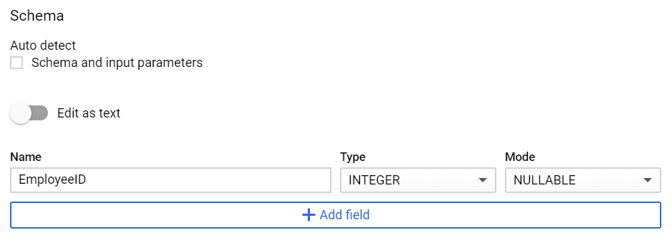 BigQuery Create Table Schema