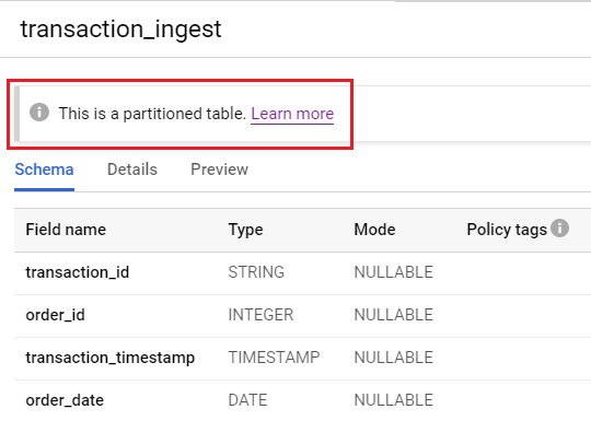 Sample Table Partition in Google BigQuery