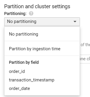 Setting Table Partitioning in Google BigQuery Web UI