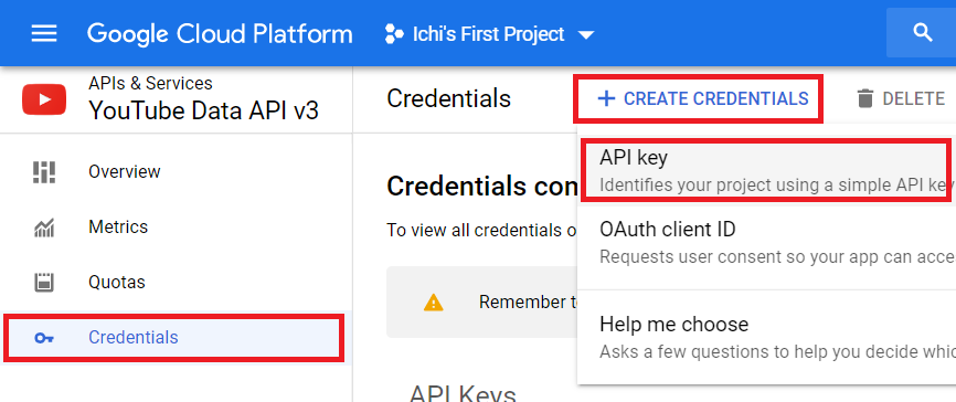 YouTube Data API Credentials