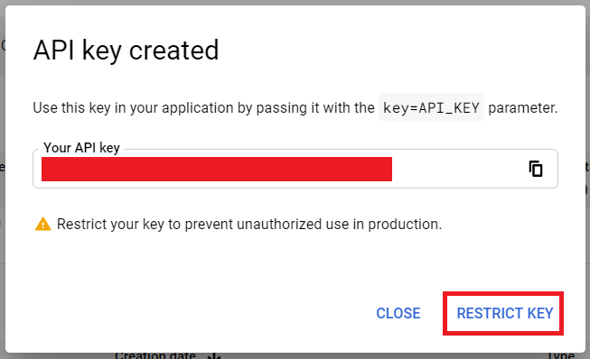 YouTube API Key Confirmation Message